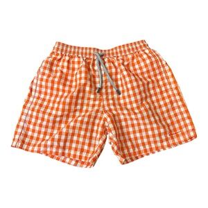 Vilebrequin Boys Adjustable Swim Trunks Size 12 Orange Gingham